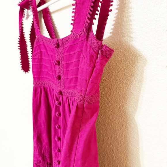 Farm Rio Daisy Cutwork Embroidered Sleeveless Tie Strap Pink Midi Dress size XS - Picture 9 of 13